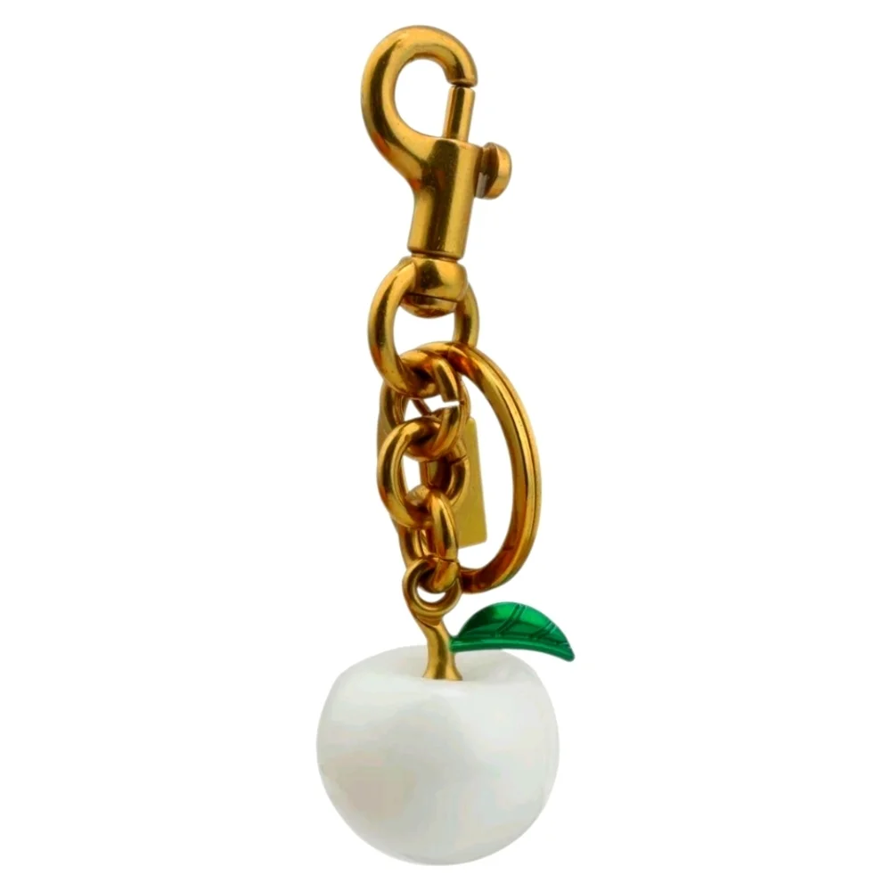 NEW White and Matte Gold Apple Purse Charm and Keyholder